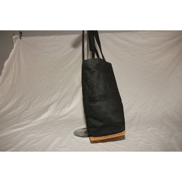 Vintage Earthly Treasures Black Cotton Tote Shoulder Bag Hemp Base - Picture 4 of 6